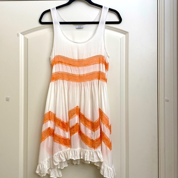 Tobi Lace Sun Dress Womens M Trapeze Boho Mini orange white sheer FairyGoth Y2K - Picture 1 of 7